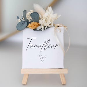 Gepersonaliseerd mini canvas met gedroogde bloemen - speciale naamkaart voor bruiloften en dopen - naambord met gedroogde bloemen - zitplan