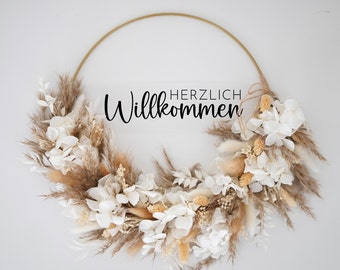 Dried flower wreath Boho hydrangea - wedding flower hoop - personalized door wreath