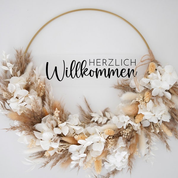 Trockenblumen Kranz Boho Hortensie -  Hochzeit Flowerhoop - personalisierbarer Türkranz