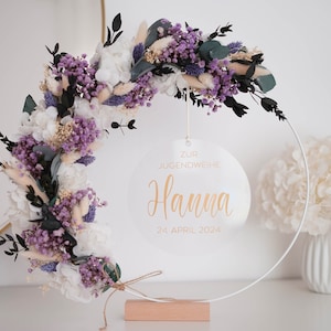 Trockenblumen Kranz lila weiß Eukalyptus Hochzeit Flowerhoop personalisierbarer Türkranz Bild 6