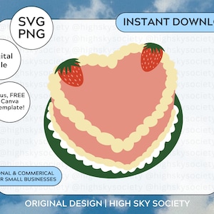 Strawberry Heart Cake SVG, PNG, Canva Template | Use for Wall Art, Shirts, Mugs, Stickers, Small Business Products, Sublimation, Printable