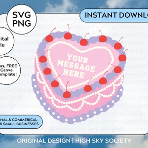 Heart Cake SVG, PNG, Canva Template | Use for Wall Art, Shirts, Mugs, Stickers, Small Business Products, Sublimation, Coquette Printable Art