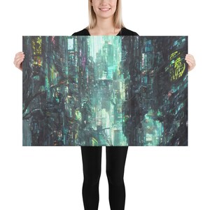 Cyberpunk Canvas Wall Art Print – Futuristic Sci-Fi City Canvas Print Painting Abstract Home Decor Wall Decor Unframed