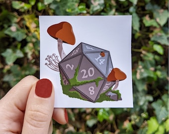 D20 Druid Vinyl Sticker, Dungeons And Dragons, Dice Sticker, Dnd Mushroom Sticker, D&D Tabletop Gaming Sticker, Tabletop RPG Sticker