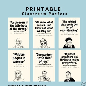 Citazioni storiche in classe che ispirano perseveranza, gentilezza, apprendimento, leadership, poster di ancoraggio