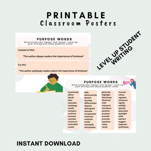 Purpose Words - Powerful Verbs Classroom Anchor Writing Poster
