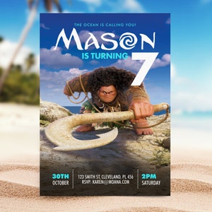 Moana Birthday Invitation, Moana Kids Birthday Invite, Maui invite, Editable Invitation, Invite Template, Instant Download, Moana