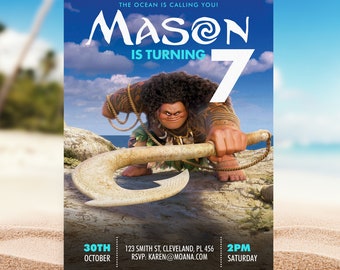 Invitación de cumpleaños de Moana, Invitación de cumpleaños infantil de Moana, Invitación de Maui, Invitación editable, Plantilla de invitación, Descarga instantánea, Moana