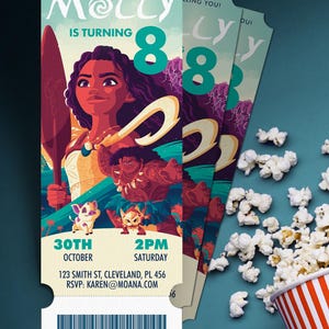 Moana 2 Movie Ticket-Geburtstagseinladung, Moana 2 Geburtstag einladen, Maui, Moana, bearbeitbare Einladung, Einladungsvorlage, Sofort Download, FIlm