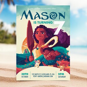 Moana 2 Birthday Invitation, Moana 2 Kids Birthday Invite, Maui invite, Editable Invitation, Invite Template, Instant Download, Moana 2