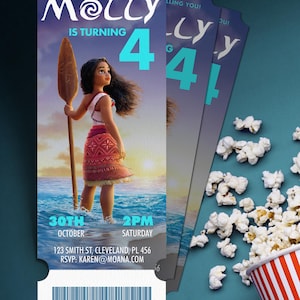 Moana 2 Movie Ticket-Geburtstagseinladung, Moana 2 Geburtstag einladen, Maui, Moana, bearbeitbare Einladung, Einladungsvorlage, Sofort Download, FIlm