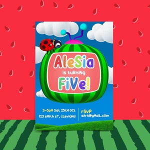 Kids Birthday Invitation, Melon Birthday Invite, Kids Party Invitation, Editable Invitation, Invite Template, Instant Download
