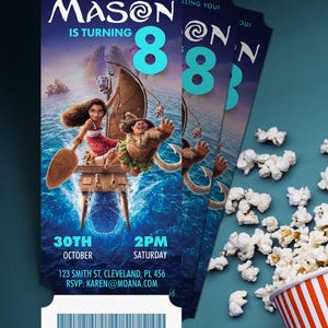 Moana 2 Movie Ticket-Geburtstagseinladung, Moana 2 Geburtstag einladen, Maui, Moana, bearbeitbare Einladung, Einladungsvorlage, Sofort Download, FIlm