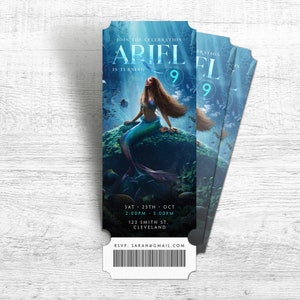 Mermaid Movie Ticket Birthday Invitation, Ariel Birthday Invite, Live action, Editable Invitation, Invite Template, Instant Download