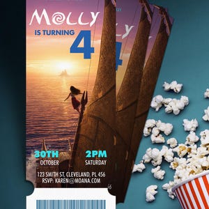 Moana 2 Movie Ticket-Geburtstagseinladung, Moana 2 Geburtstag einladen, Maui, Moana, bearbeitbare Einladung, Einladungsvorlage, Sofort Download, FIlm