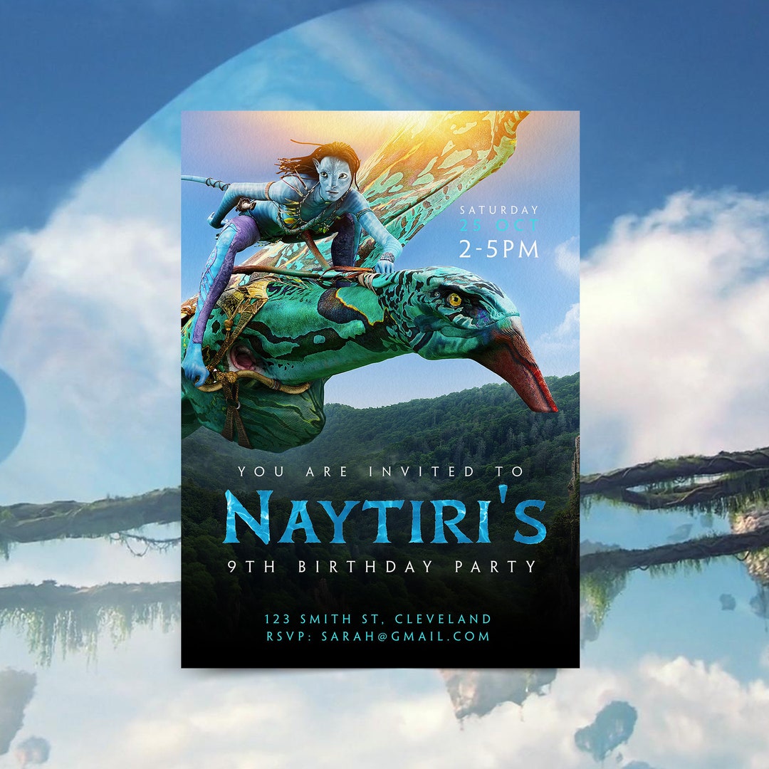 Avatar Birthday Invitation, Avatar Kids Birthday Invite, Naytiri Invite ...