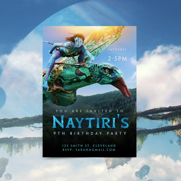 Invitación de cumpleaños de Avatar, invitación de cumpleaños de Avatar Kids, invitación de Naytiri, invitación editable, plantilla de invitación, descarga instantánea, Naytiri