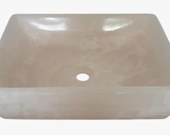 Handmade Pink Onyx Rectangular Vessel Sink: High-Gloss Bathroom Basin