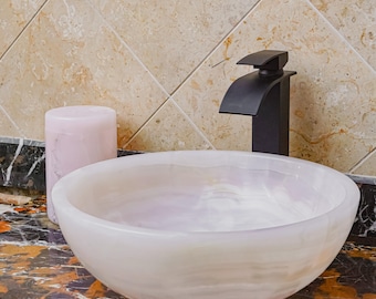 Handmade Pink Onyx Stone Basin Sink - Elegant Vessel Sink