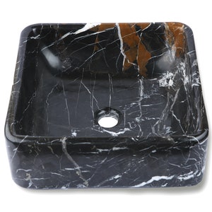 Natural Stone Marble Square Shape Basin Counter Top Bathroom Sink in Black, Gold and White Marble