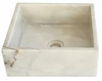 Vasque carrée en marbre de Carrare, lavabo de salle de bain en pierre naturelle blanche et grise