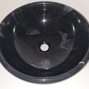Natural Stone Marble Round Shape Handmade Basin Counter Top Bathroom Sink in Jet Black Marble