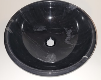 Handmade Jet Black Marble Round Bathroom Sink