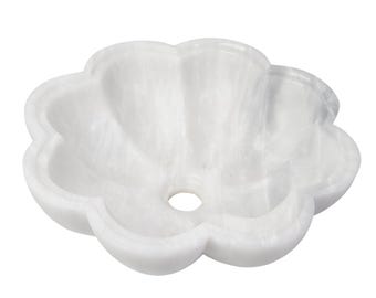 Handmade Carrara Marble Flower Basin Sink - 40cm Elegant Vessel Sink