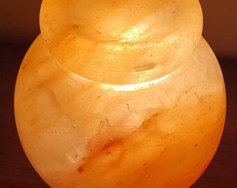 Himalayan pink rock crystal carved salt lamp in Pot shape