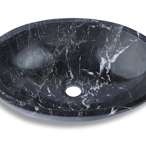 Natural Stone Marble Oval Shape Basin Counter Top Bathroom Sink in Black & White Marble