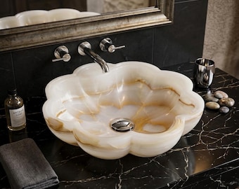 Handmade Honey Onyx Flower Basin 12cm - Elegant Bathroom Sink