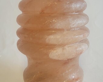 Himalayan pink rock crystal carved salt lamp in Bishop shape