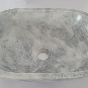 Oval White & Grey Marble Bathroom Sink - Natural Stone Basin