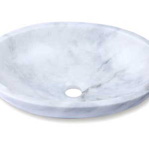 Natural Stone Marble Oval Shape Basin Counter Top Bathroom Sink in White and Grey Marble