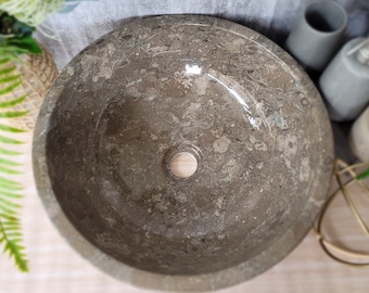 Natural Stone Marble Round Shape Basin Counter Top Bathroom Sink in Oceanic Marble