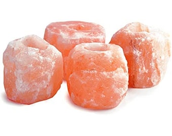 2 Himalayan Pink Salt Tea Light Holders: Natural Crystal Decor