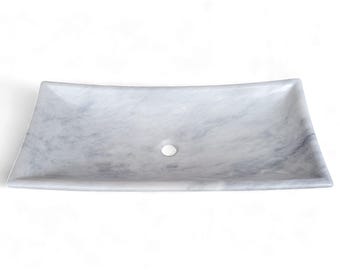 Carrara Marble Rectangular Concave Bathroom Basin