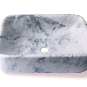 Natural Stone Marble Rectangular Shape Basin Counter Top Bathroom Sink in White  and Grey Marble