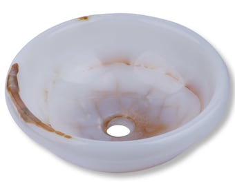 Handmade Honey Onyx Round Basin: High-Gloss Bathroom Vessel Sink