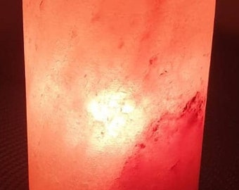 Himalayan pink rock crystal carved salt lamp in Cylinder shape