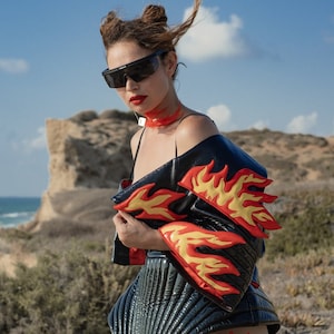 Fire Flame Festival Women Costume, Red Flame Designer Halloween Women Costume, Fire Catsuit Halloween Designer Luxury Burning Man Costume