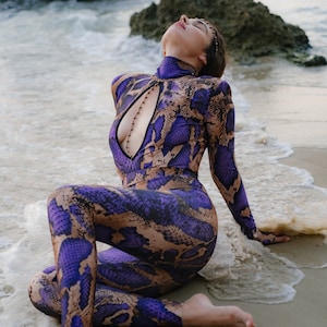 Tuta in pelle di serpente: costume di Halloween da donna, tuta in pitone per festival