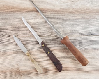 Mixed Lot ~ Chicago Cutlery, Stainless USA ~ 3" Paring Knife, 4 1/2" Slicing Boning Knife with Sharpening Rod