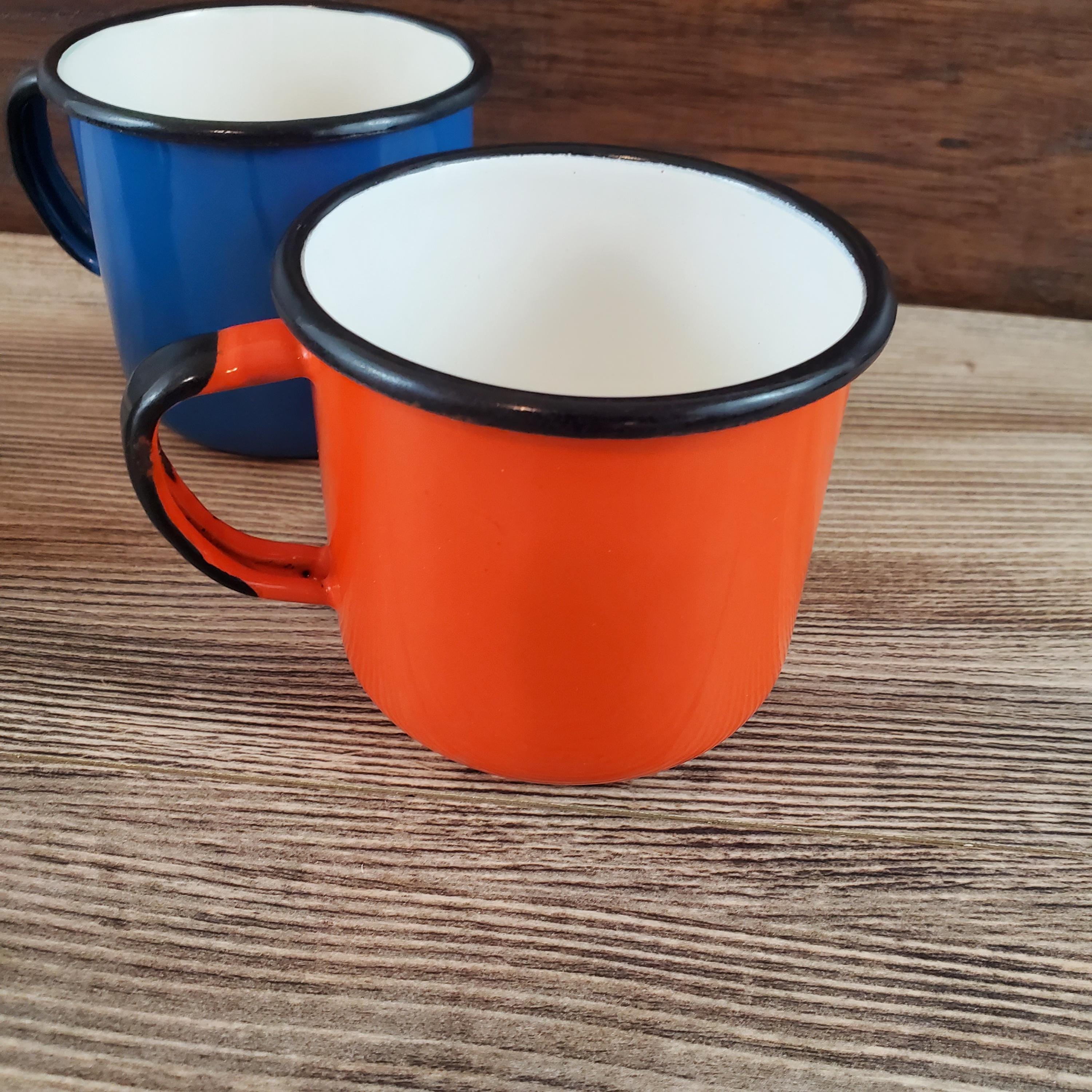 Vintage Emalia Olkusz Set of (3) Enamel Coffee Tea Cup Mugs