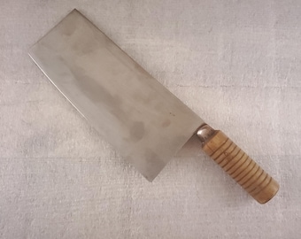 Primitive Meat Cleaver Hand Forged w 7 3/4" Blade ~ Wood Handle w Copper ~ Vegetable Chopping Heavy Knife ~~ Farmhouse Rustic