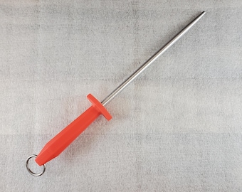 Vintage F Dick Slick Fine Smooth Honing Rod, Knife Sharpening Steel ~ 15" Total Length with Orange Handle ~ Made in Germany