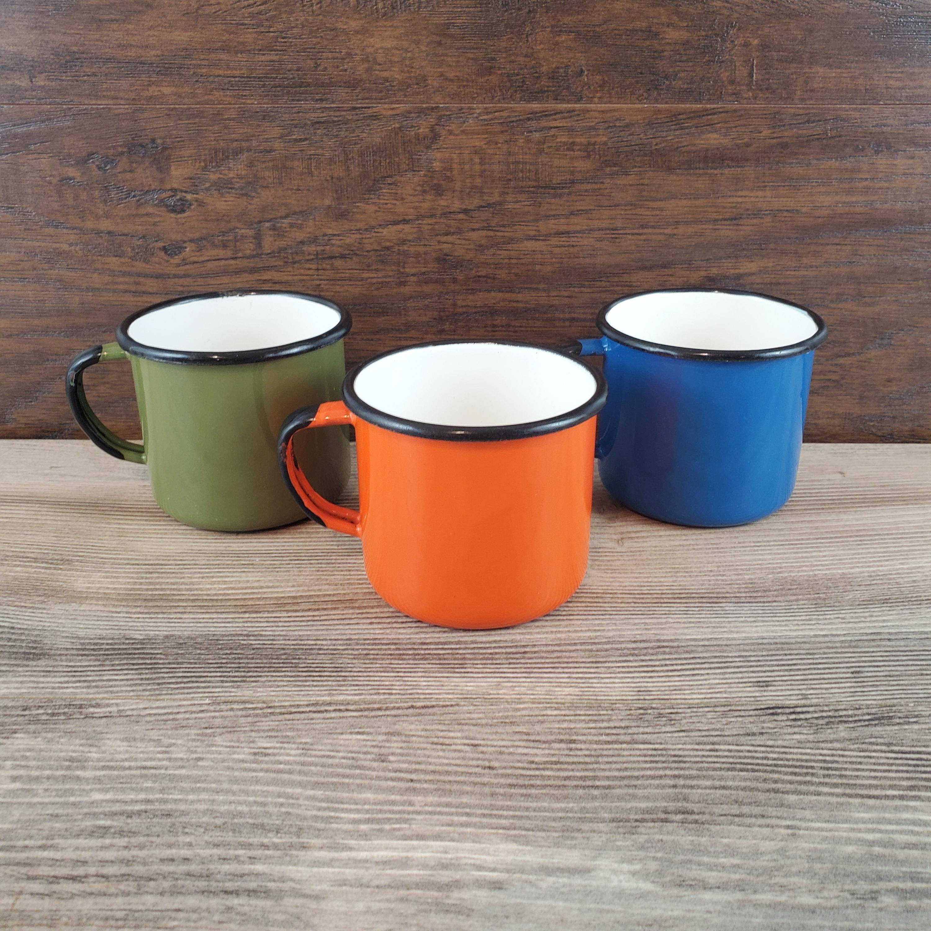 Vintage Emalia Olkusz Set of (3) Enamel Coffee Tea Cup Mugs