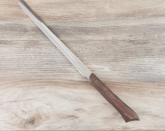 Unique Cross Hatch Gourmet Bread Knife ~ 9" Stainless Blade 5H 3.50 ~ Wood Handle ~~ Sheffield England