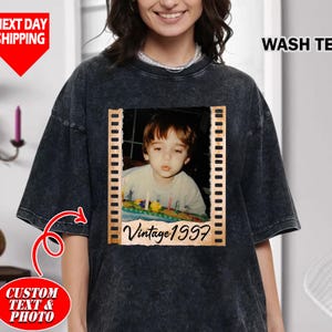 Custom Vintage Photo And Year Wash Tee, Custom Shirt With Picture Personalized 30th Birthday Gift Vintage 30th Bday Party Vintage Est 1995