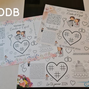 Set de table personnalisé A3 mariage baptême anniversaire napperon enfant coloriage activités avec prénoms et date